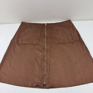Worthington Women's Brown Faux Sued Leather A-Line Midi Skirt Full Zip Sz 20W